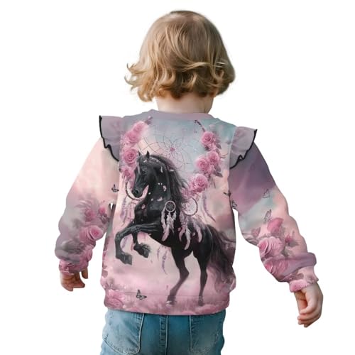Horse Hoodie No Hood Sweatshirt for Toddler Girl Long Sleeve Shirt Graphic Crewneck Tees Top Fall Clothes 1Y-8Y3
