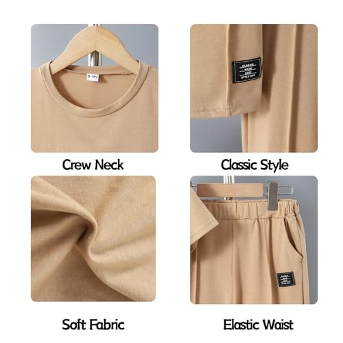 Image of OLMRJKD Boys 2 Piece Outfits Color Block Clothes Short Sleeve T Shirt and Camouflage Pants Summer Clothing Sets