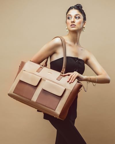 Image of Strokes by Namrata Mehta Oversized Tote Bag for 17 inch Laptop | Trolley Sleeve and Detachable Strap | Large Tote Bags for Women for Office Use, Work | 8 Pockets and Bottle Holder