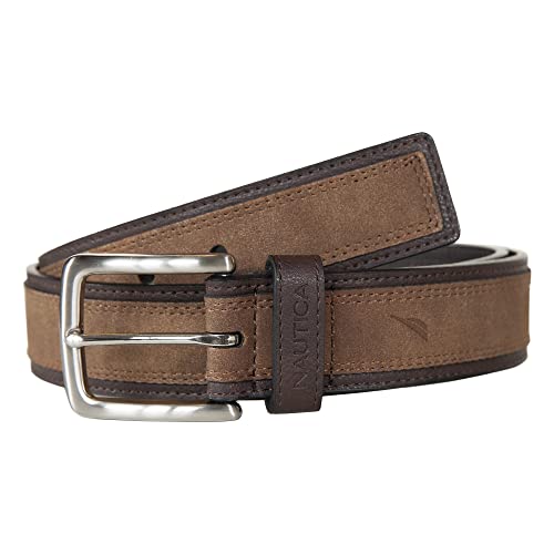Image of Nautica Men's Casual Leather Belt | Everyday | Classic | Pants | Jeans | Khakis | Chinos | Metal Buckle