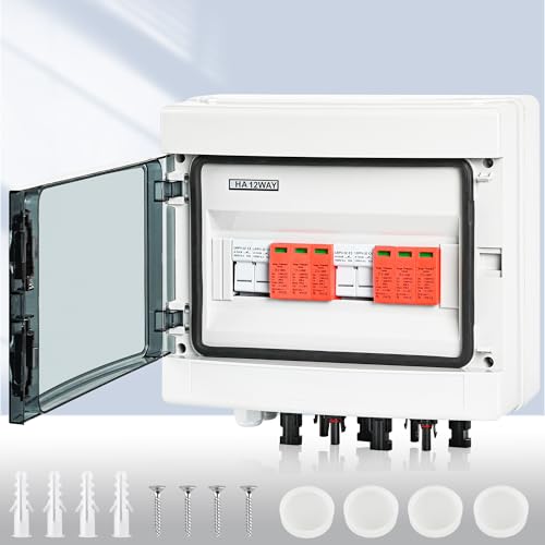 Warmfay Proteção contra picos de tensão PV DC1000 V, proteção contra raios, sistema PV 20-40 KA, proteção solar contra picos de tensão, 2 cordas, 12 módulos com 16 fusíveis, IP65, resistente a