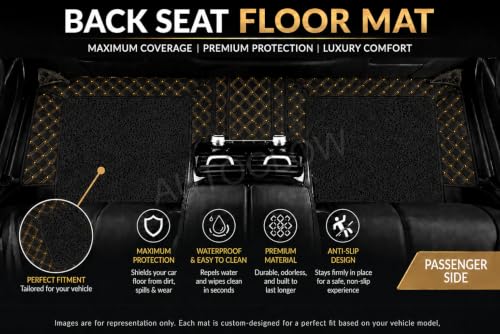 Image of Premium 7D Car Mat for Tata Punch EV (Model:2024-2026) || Luxury Leather Dual-Stitch Full Set 7D Car Floor Mat || 100% Waterproof || Colour : Golden-Black (Design-1)