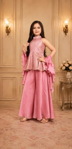 Image of Angel f Studio Baby-Girls Art Silk Palazzo Set with Solid Pattern