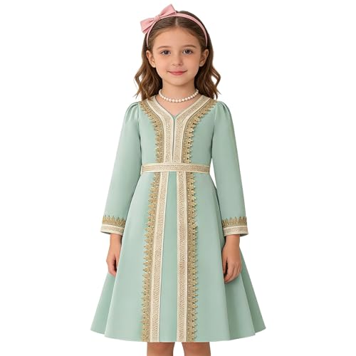 Vestido de satén de niña con bordados elegantes de manga larga para celebraciones 2026