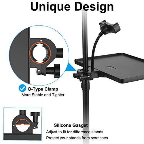 Jcwiny Large Mic Stand Tray Adjustable Phone Holder Microphone Stand Tray Plastic Attachable Tray Shelf Rack For Mic Stand Accessories Ring Light Tripod Stand Tray (10.6" X 8") #TOP3