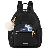 RAINSMORE Mini Backpacks Purse for Women PU Leather Small Backpack with Cute Pom Light Weight Small Waterproof Backpack Purses Daily Backpacks for Work University TravelBlack