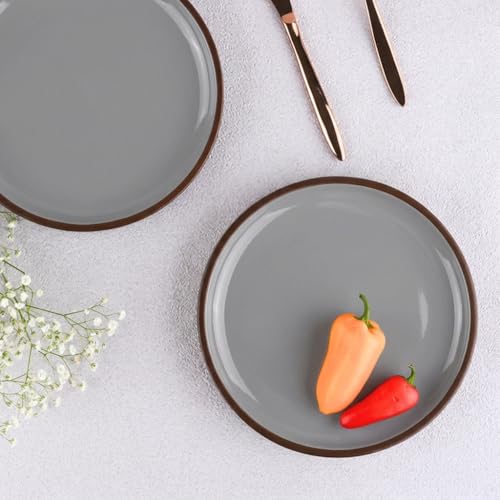 Image of BLACKCARROT Quarter Plates Set of 6, Brown Series | Glossy Finish | Premium Stoneware | Snacks Plates Set of 6 | Dessert Plates | Snack Plate (Brown Sand), Black Carrot Ceramic