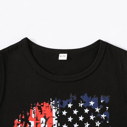Image of Boys 4th of July Tank Kids American Flag Sleeveless Shirts Cotton Patriotic Tees Top Independence Day Clothes