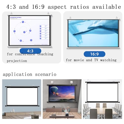 Pantalla de proyección manual para pared de 30/40/50/60/72 pulgadas, relación 4:3/16:9, pantalla 4K HD para cine en casa, oficina y aula (Blanco 16:9, 30 pulgadas) miniatura 6
