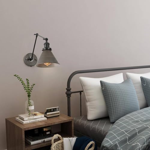 Image of Wall Sconces Lighting 2 Pack, Modern Swing Arm Plug-in or Hardwired Adjustable Wall Lamp with Brushed Black Silver Finish for Bedroom, Kitchen, and Living Room