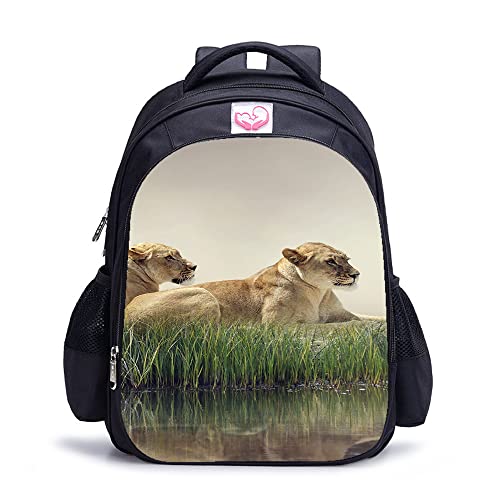 Sac à dos imprimé Lion pour les sorties et l'école : le cartable mixte stylé de 41 cm