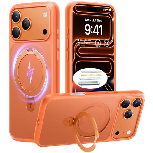 TORRAS iPhone 17 Pro 用 ケース【11年の進化と革新 180°自由開閉】 Magsafe対応 カメラボタン 3倍米軍規格MIL 最大90°縦置きリング 耐衝撃 急速充電対応 黄ばみなし 指紋防止 滑り止め 6.3インチ「Ostand Q1 Guardian」For いphone17pro ケース(コズミックオレンジ)