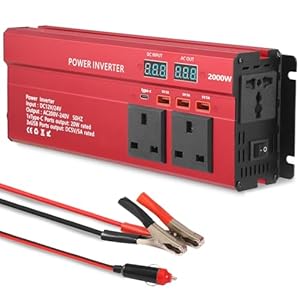 2000W Power Inverter 12V to 240V AC Pure Sine Wave Inverter, Car Inverter DC 12V to AC 240V with 3 USB Ports 3 AC Sockets 1 Type-C Port, Car Power Inverter with Digital Display