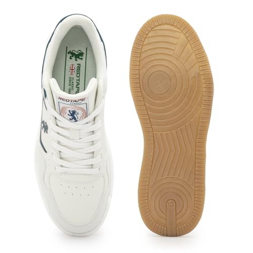 Image of Red Tape Men's Sneakers White Black Pu Mesh Round Toe Lace-Up