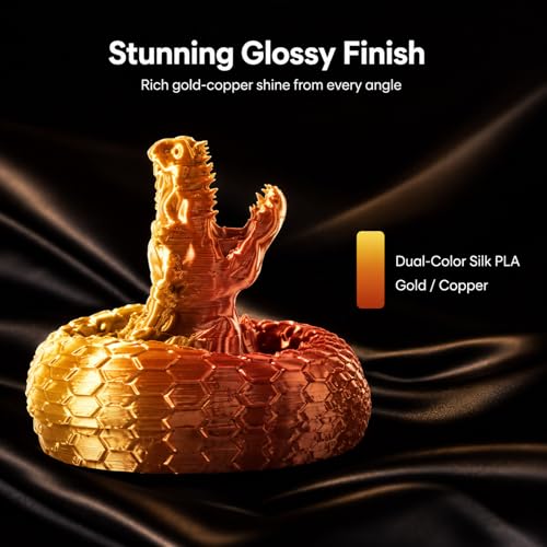 Image of Dual Color Silk PLA Filament 1.75mm Gold Copper 1KG, Shiny High Gloss Finish, Seamless Color Transition, Neatly Wound, Accuracy + /-0.02mm Vacuum Packaging