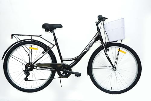 DEPORBIKES®️ Bicicleta Paseo Mujer 26 Pulgadas | Bicicleta con 7 velocidades + Cesta + Portaequipajes | Elegante y Cómoda para Mujer (Gris)
