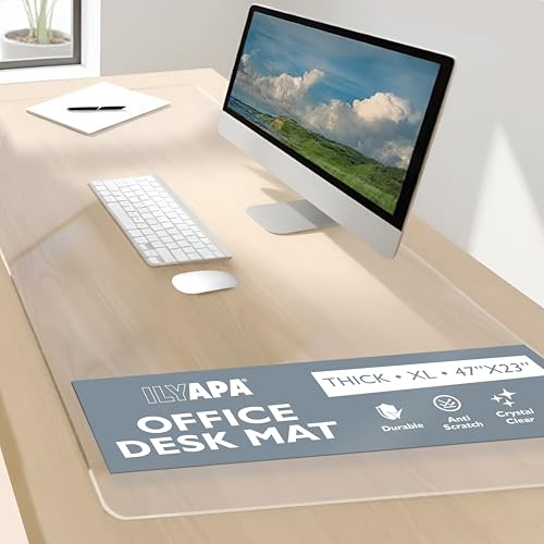 Ilyapa Office Desk Pad, Clear Textured Mat - 47x23 Inch Plastic Clear Desk Protector for Home or Office, Computer Mat Full Mouse Pad (47 x 23 Inch)