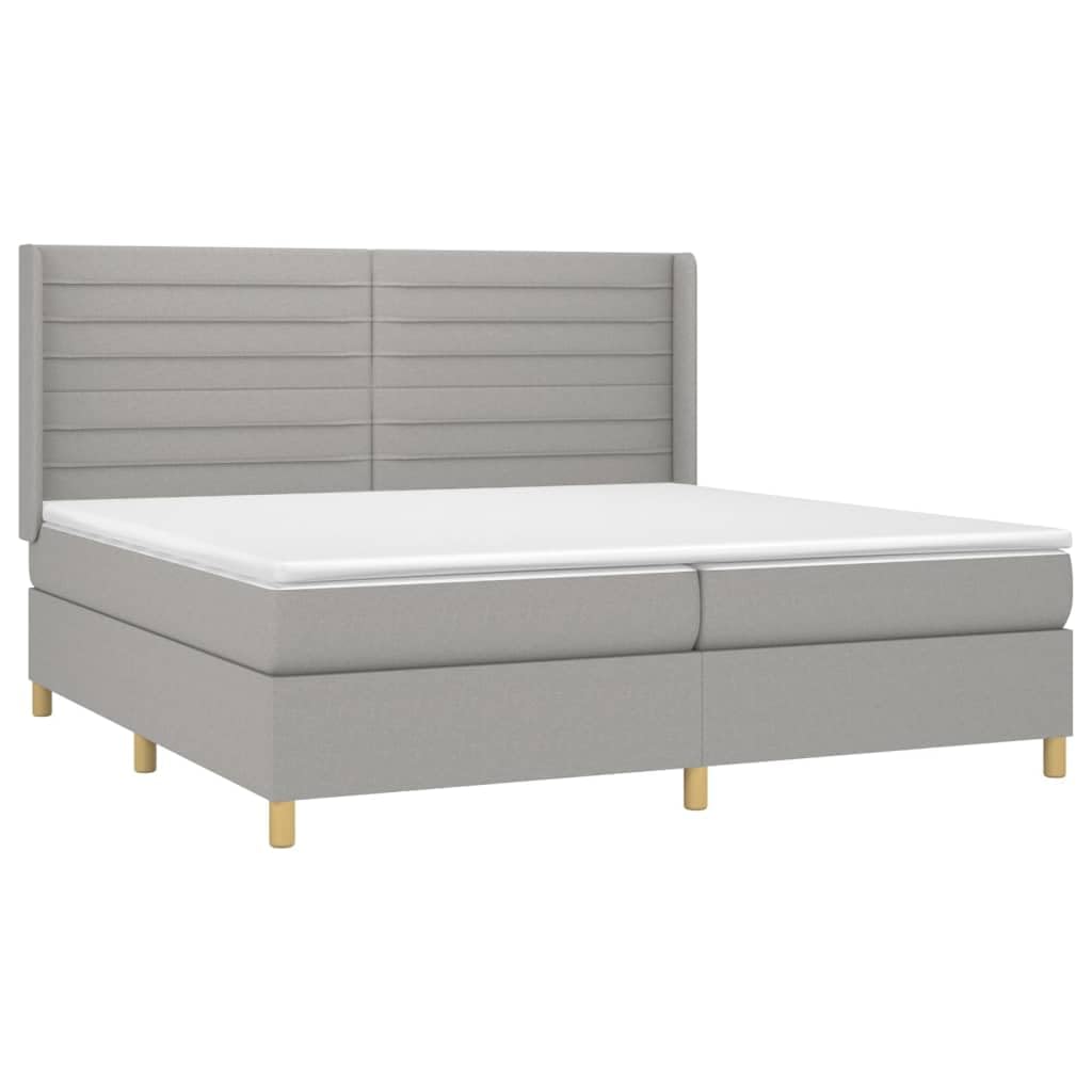 Tkanina z regulowanym zagłówkiem model 200x200 cm szary | Łóżko kontynentalne z materacem sprężynowym 200x200 cm, jasnoszare, tkanina, zagłówek regulowany, średnio twarde podparcie