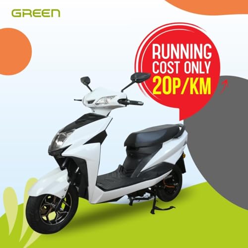Image of Green Invicta Low Speed Electric Scooter Non RTO 80KM Range Lithium Battery with Portable Charger (White)