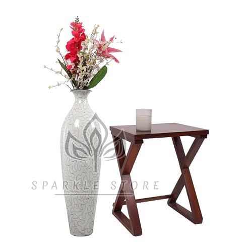 Image of 24 inches Metal Cylindrical Flower Vase for Home Decor Office Living Room Corner Decoration, White