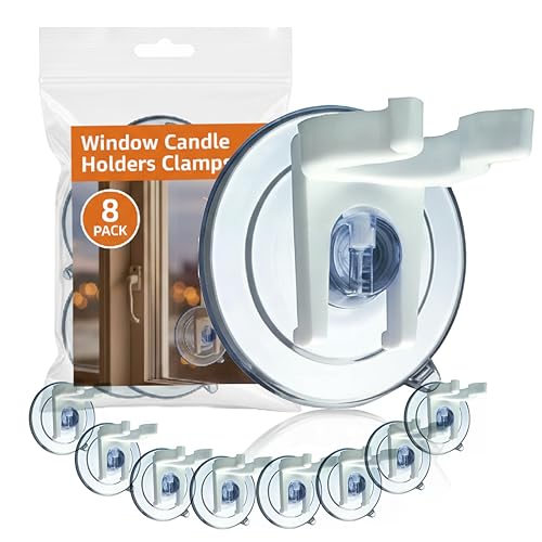 8 PCS Window Candle Holders Clamps Christmas Suction Cup Holder Strong Suction Cups for Glass Windows Electric & Battery Candles Ideal Christmas Candle Holder Set