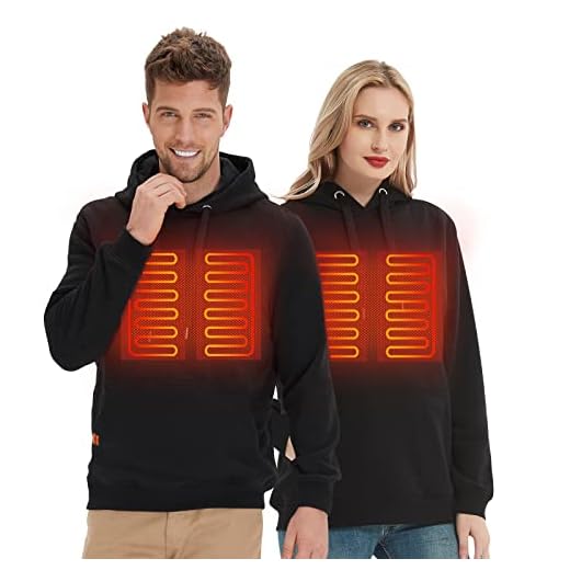 HENNCHEE Heated Hoodies for Men Women, Heated Sweatshirt Unisex Pullover Hoodies, Heated Jacket Men for Hunting Fishing Work (Black, X-Large)