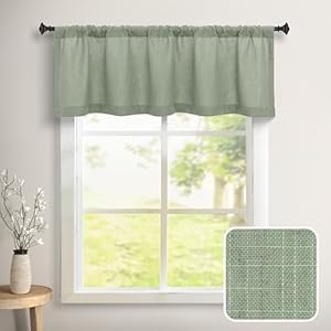 DANCURTON Sage Green Valance for Windows Kitchen Living Room Valance Rod Pocket Boho Farmhouse Country Rustic Bathroom Small Window Treatment Semi Sheer Linen Curtain Valance for Bedroom Light Sage