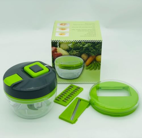 HYEXD 3 in 1 Manual Food Processor Vegetable Chopper dicer for onions garlic fruit nuts Hand Pull String Cutter Slicer Strip Cutter BPA FREE,2 cup,Gray