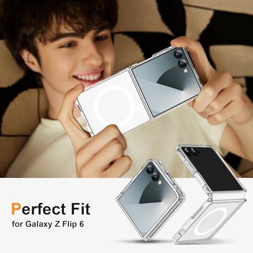 Image of ORETECH Magnetic for Samsung Galaxy Z Flip 7 Case, with [2 x Screen Protector] Transparent Back Non-Slip Hard PC Shockproof Bumper Protective Case for Samsung Z Flip 7 - Clear