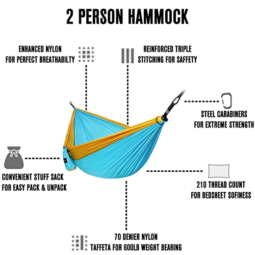 G4Free Large Camping Hammock 2 Person With Tree Straps Portable Parachute Hammock For Backpacking, Travel, Beach, Camping, Hiking, Backyard #TOP1