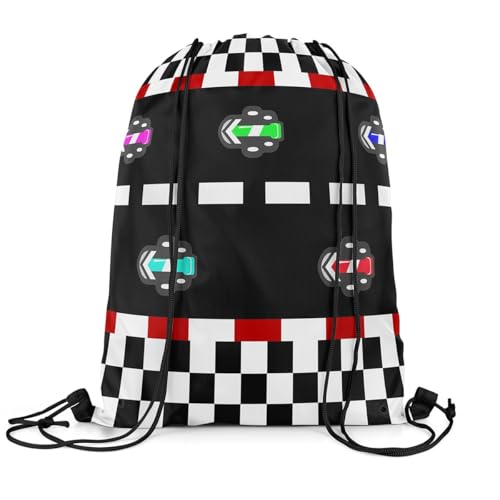 Mochila com cordão para carro de corrida, preto, branco, quadriculado, impermeável, bolsas de esportes radicais para compras e viagens, leve, preto, vermelho, branco, 33 x 40 cm, carro de corrida