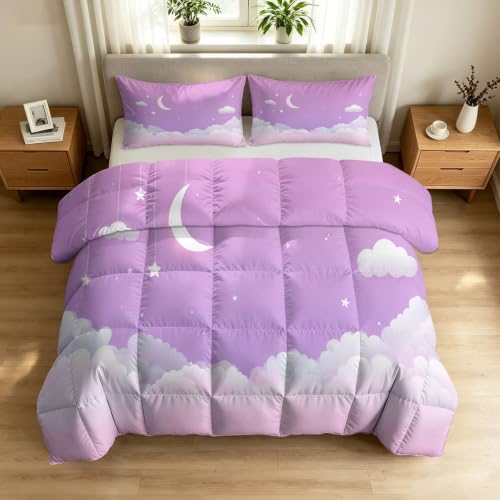 Edredón rosa de nubes y estrellas 200x200 para dormitorios modernos 2