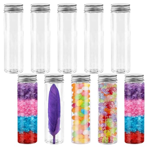 LZKHEH Tubos de ensayo de plástico con Tapa (10 uds) - 45 ML para Laboratorio, chuches, Perlas, Dulces y Flores. Transparencia Ideal para experimentos. ¡Ordénalos ya!
