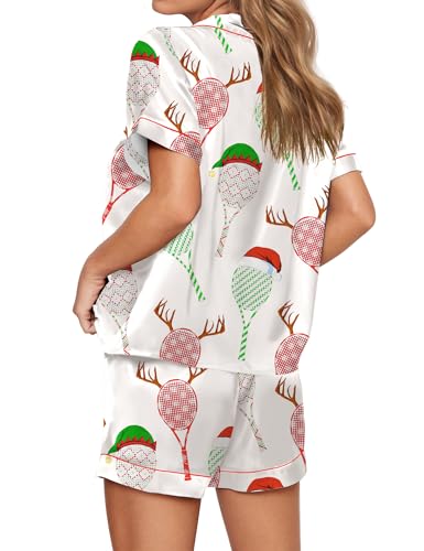 Image of SHESHOW Pajamas for Women Set Satin Button Down Short Sleeve Top and Shorts Pjs Sets Sport Ball Print Sleepwear XS-XXL