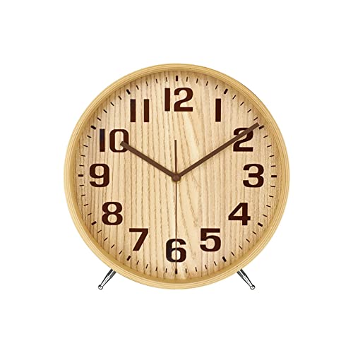 8 Inch Wood Desk Clocks Battery Operated for Living Room Bedroom Bedside Kitchen Round Decor Table Clock Silent Non Ticking Quiet Sweep Second Hand Quartz Large Numerals KSZ823 Natural