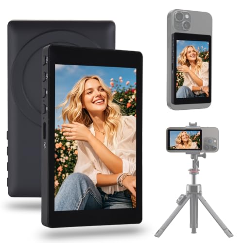Wireless Vlog Selfie Monitor Screen, 1080P Magnetic Back Camera Phone Monitor with Bluetooth Remote for Photo Video Recording & Live Streaming YouTube TikTok, Compatible with iPhone & Android