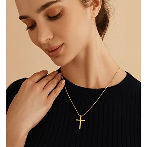 Cross Necklace For Women Men Stainless Steel 18K Real White Gold Plated Cross Pendant Box Chain Black Silver Simple Cross Necklaces Religious Jewelry Gifts For Boys 18 Inches #TOP3