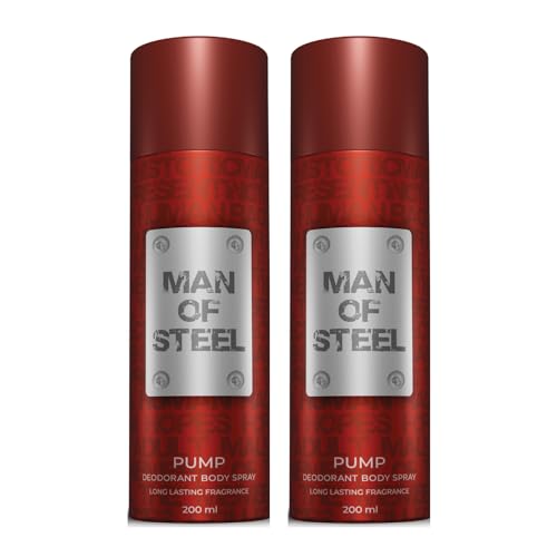 Image of Denver MAN OF STEEL Pump Deodorant Body Spray - 200ML Each, Pack of 2 | Deodorant For Men