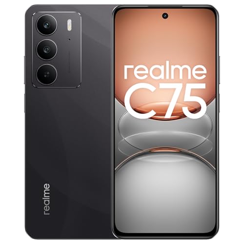 realme C75 Smartphone 8 + 256 GB, resistencia ultra al polvo y al agua IP69, cristal ArmorShell, batería 6000 mAh, cámara con IA de 50 MP, pantalla de 6,72 pulgadas con 90 Hz, negro (sin adaptador)