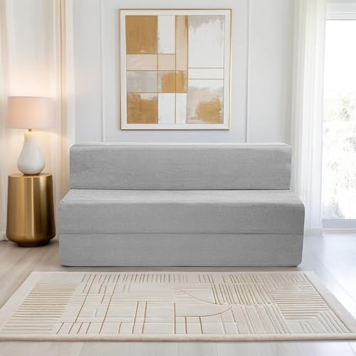 Image of Amazon Brand - Solimo 3 Seater 5 * 6 Jute Fabric Washable Cover Sofa Cum Bed 3 Seater Double Foam Fold Out Sofa Cum Bed (Finish Color - Light Grey Delivery Condition - Pre-Assembled)