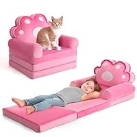 Kids Sofa Comfy, Adorable Animal Toddler Chair, Foldable Kids Couch with Removable Washable Cover, Soft & Breathable Fabric, No Assembly Needed, Foldable Baby Sofa (Pink Cat Paw)
