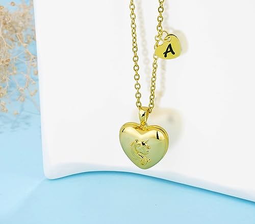 YOUFENG Heart Letter Unicorn Locket Necklace Initial Locket that Holds Pictures 18K Gold Plated Locket Birthday Gifts4