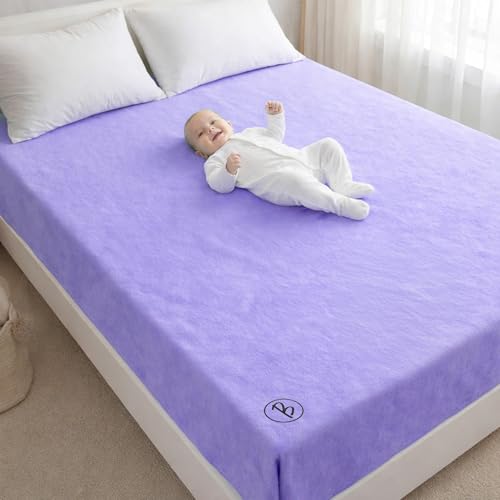 Image of Btag Baby Waterproof, Super Soft Fast Drying Mattress Protector | Extra Absorbent, Anti-Itching Sheet for New Born,Toddler (Size 200x210 cm, Pack of 1, Violet)
