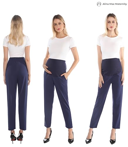 Image of Maternity Pants Work Over The Belly with Pockets, Womens Pregnancy Dress Pants Office Clothes Trousers Stretch Summer