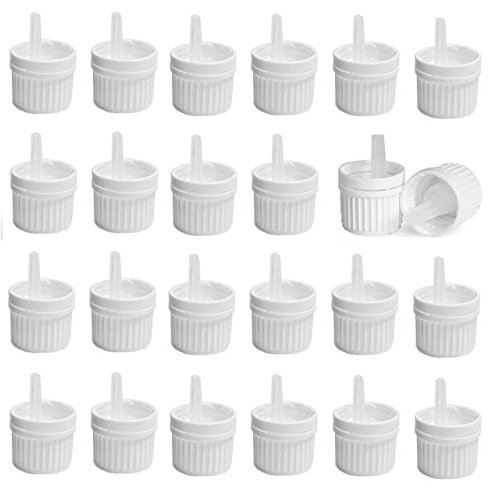 Nakpunar 24 pcs 18mm White Tamper Evident Caps w/Orifice Reducing Euro Droppers - For essential Oils White
