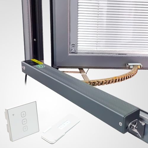 Abridor de Ventanas Eléctrico 450N con Cadena, Mando a Distancia & Interruptor de Pared, Motor Silencioso para Claraboyas Invernadero Ático, Ventilación Automática Inteligente(200mm Travel)