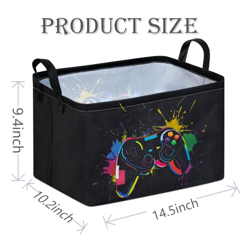 Image of Rectangular Game Basket For Boys Kids Storage Bin Toy Room Decor | Foldable Storage Waterproof Canvas Toy Box Gift Baskets For Boys Laundry Kiks Basket With Handles Gamer room decor prize bin