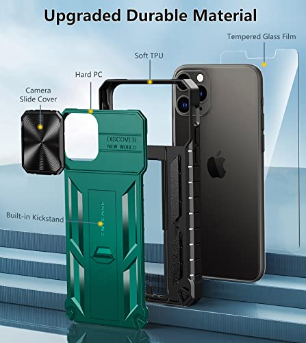 Fntcase For Iphone 11 Pro-Max Case: Military Grade Drop & Shock Protection Cell Phone Cover With Kickstand & Slide | Rugged Protective Bumper Textured | Heavy Duty Protector(Green) #TOP4