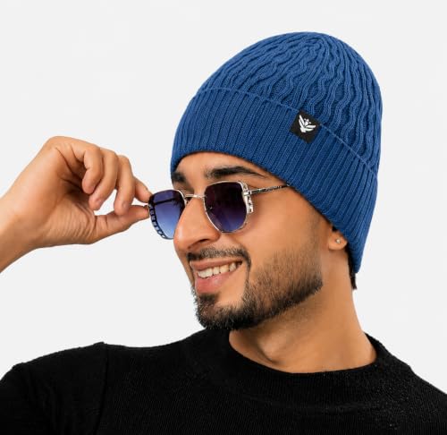 Image of AMOLDO Unisex Woolen Beanie Cap | Warm Winter Hat - Zigzag Design