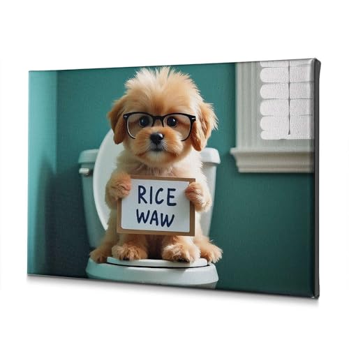 Tableau chien mignon avec lunettes sur toile 40x60 cm pour salon rustique